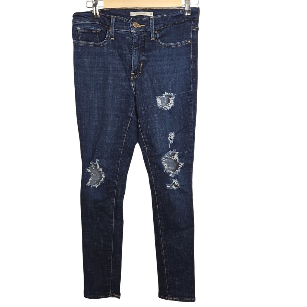 Levi Strauss 311 Shaping Skinny Jeans Dark Wash Distressed Ripped Womens Size 28